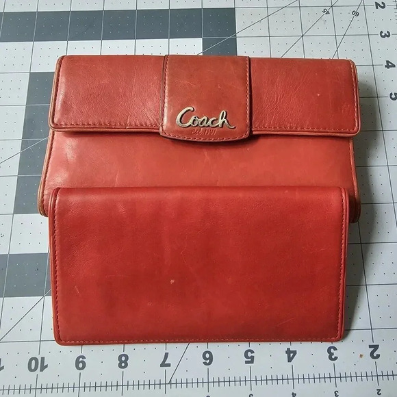 Coach Vintage Red Leather Trifold Checkbook Wallet Designer - Picture 13 of 14